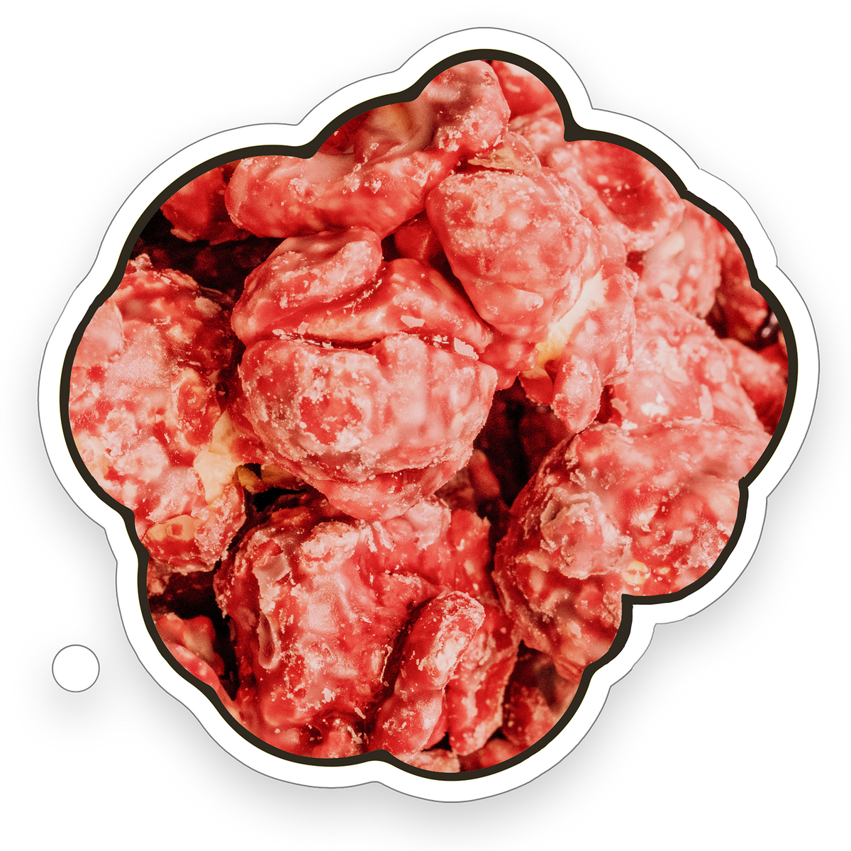 Fresh Pop'd Strawberry Cheesecake Popcorn with white chocolate and cheesecake