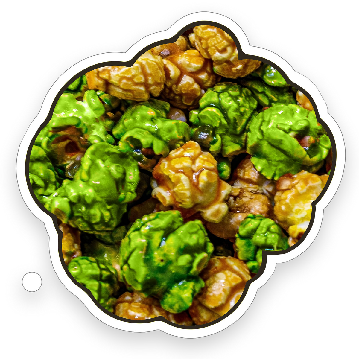 Fresh Pop'd Caramel Green Apple Popcorn featuring sweet caramel and tangy green apple flavored gourmet popcorn