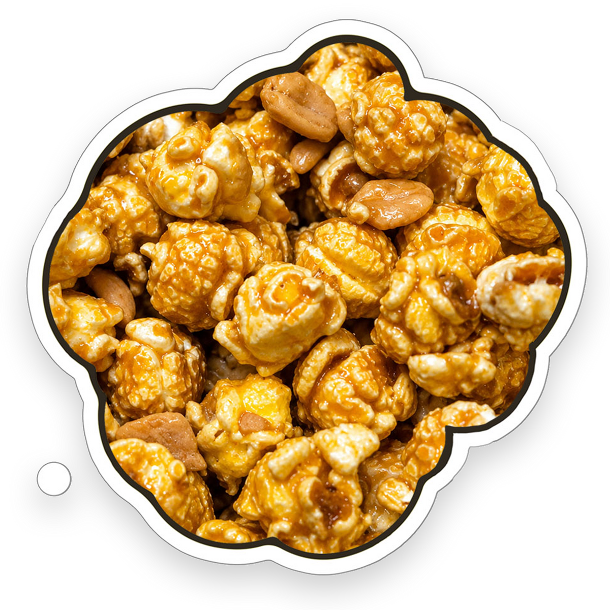 Fresh Pop'd Caramel Peanut Popcorn featuring sweet caramel popcorn mixed with crunchy roasted peanuts